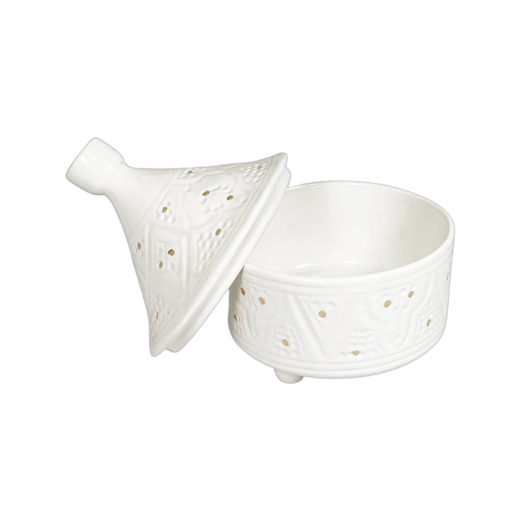 Chic Tajine Box Enpreinte | Handcrafted White Clay Vase – Natural Dyes with Real Gold Foil, Modern Chic Design