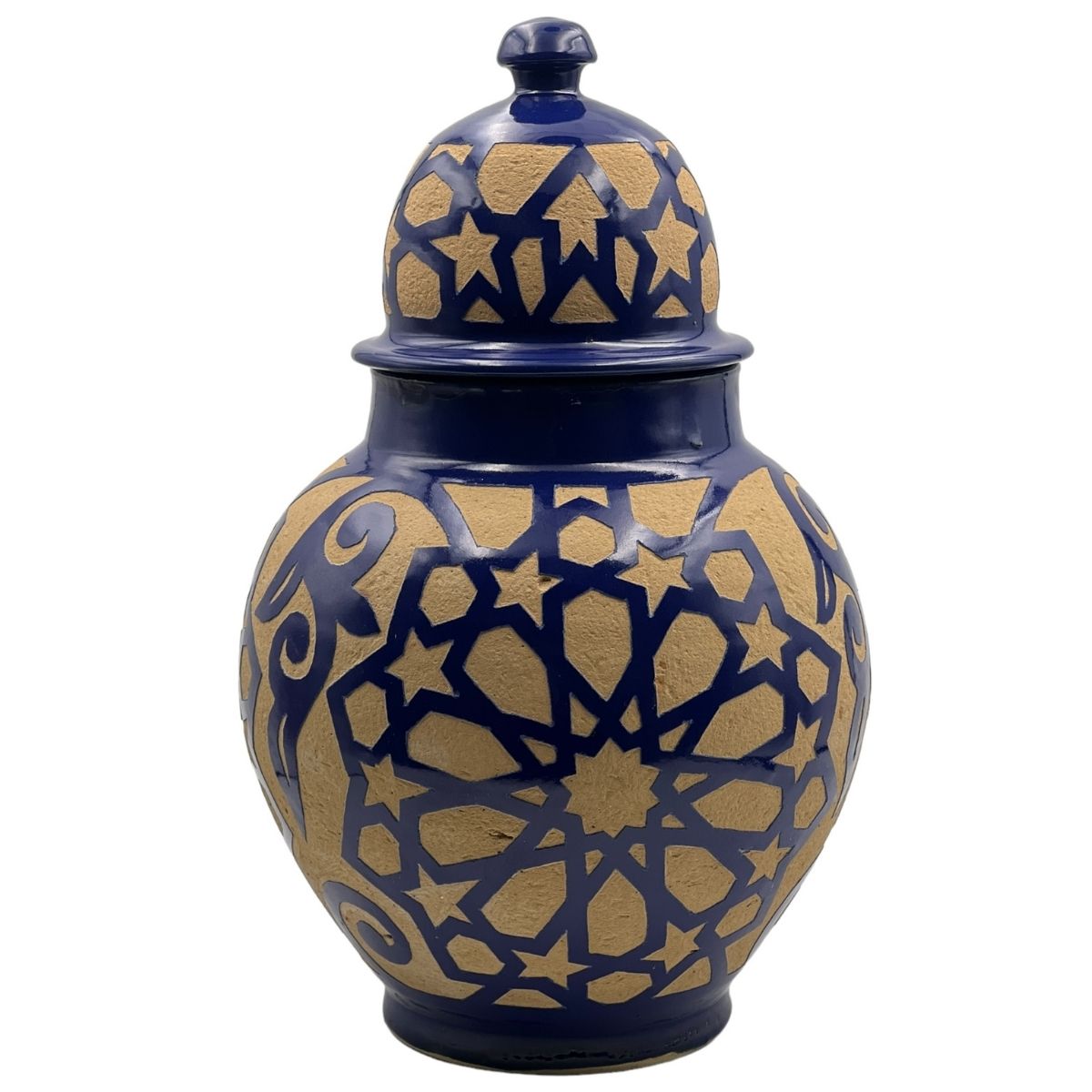 Fez Chisel Indigo Jar | Handcrafted Fez Clay Pottery – Natural Pigments & Traditional Moroccan Craftsmanship