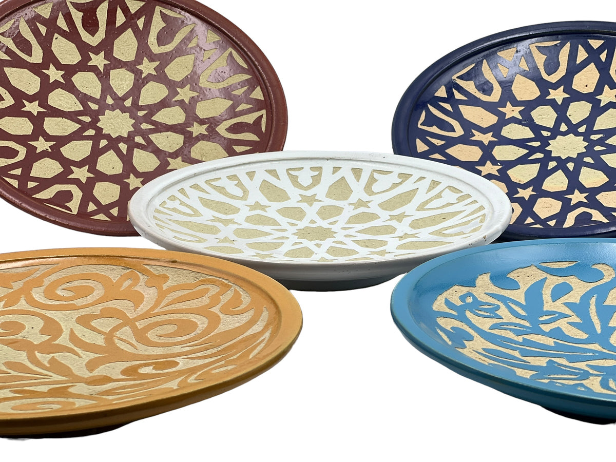 Fez Chisel Mint Plates | Handcrafted Fez Clay Pottery – Natural Pigments & Traditional Moroccan Craftsmanship