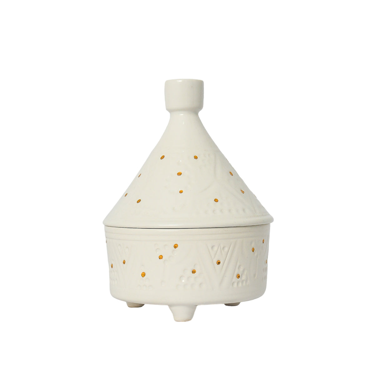 Chic Tajine Box Enpreinte | Handcrafted White Clay Vase – Natural Dyes with Real Gold Foil, Modern Chic Design
