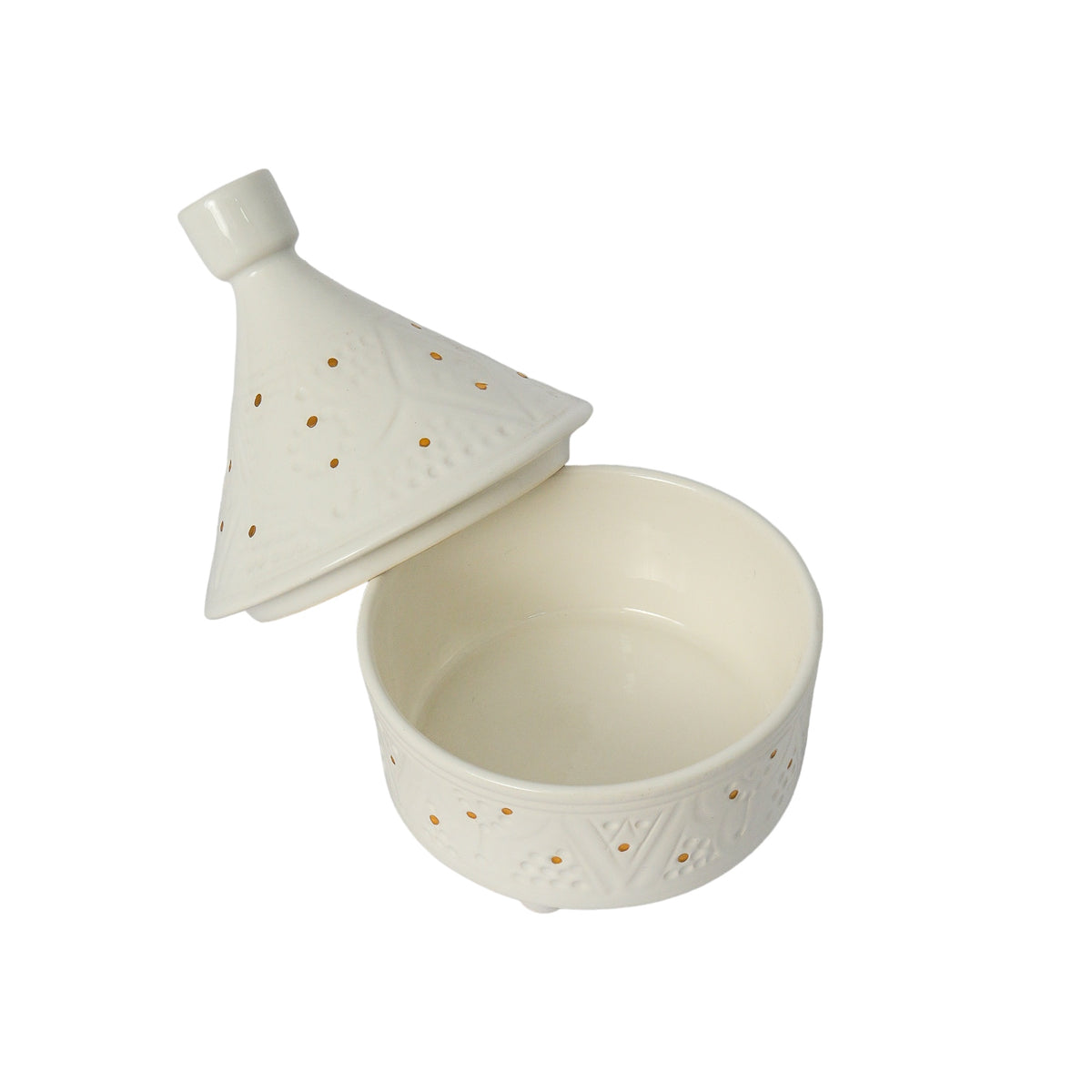 Chic Tajine Box Enpreinte | Handcrafted White Clay Vase – Natural Dyes with Real Gold Foil, Modern Chic Design
