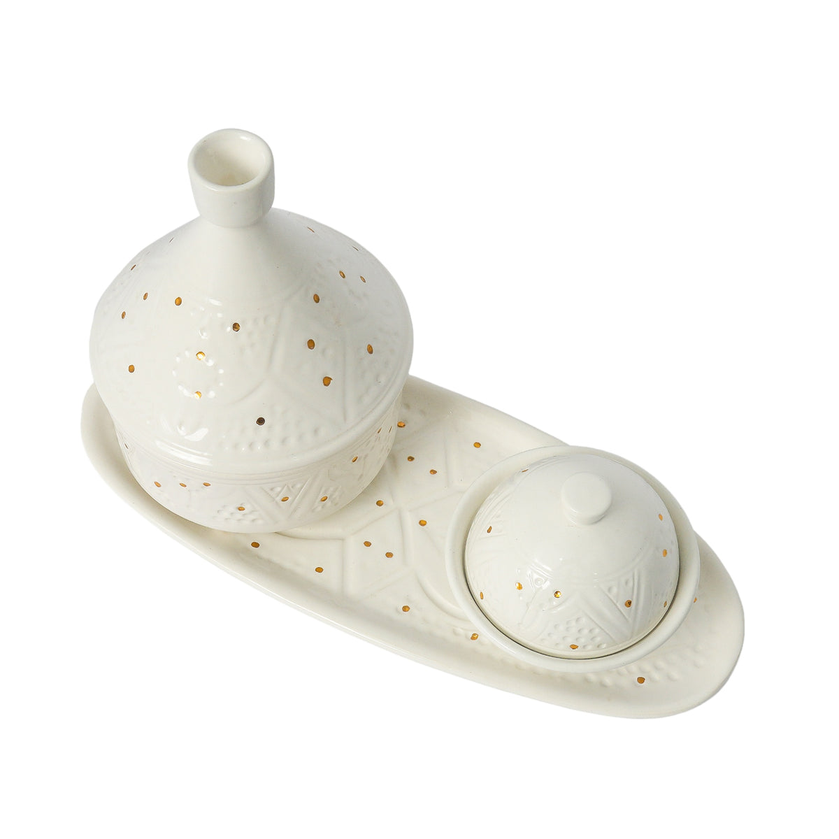 Chic Tajine Box Enpreinte | Handcrafted White Clay Vase – Natural Dyes with Real Gold Foil, Modern Chic Design