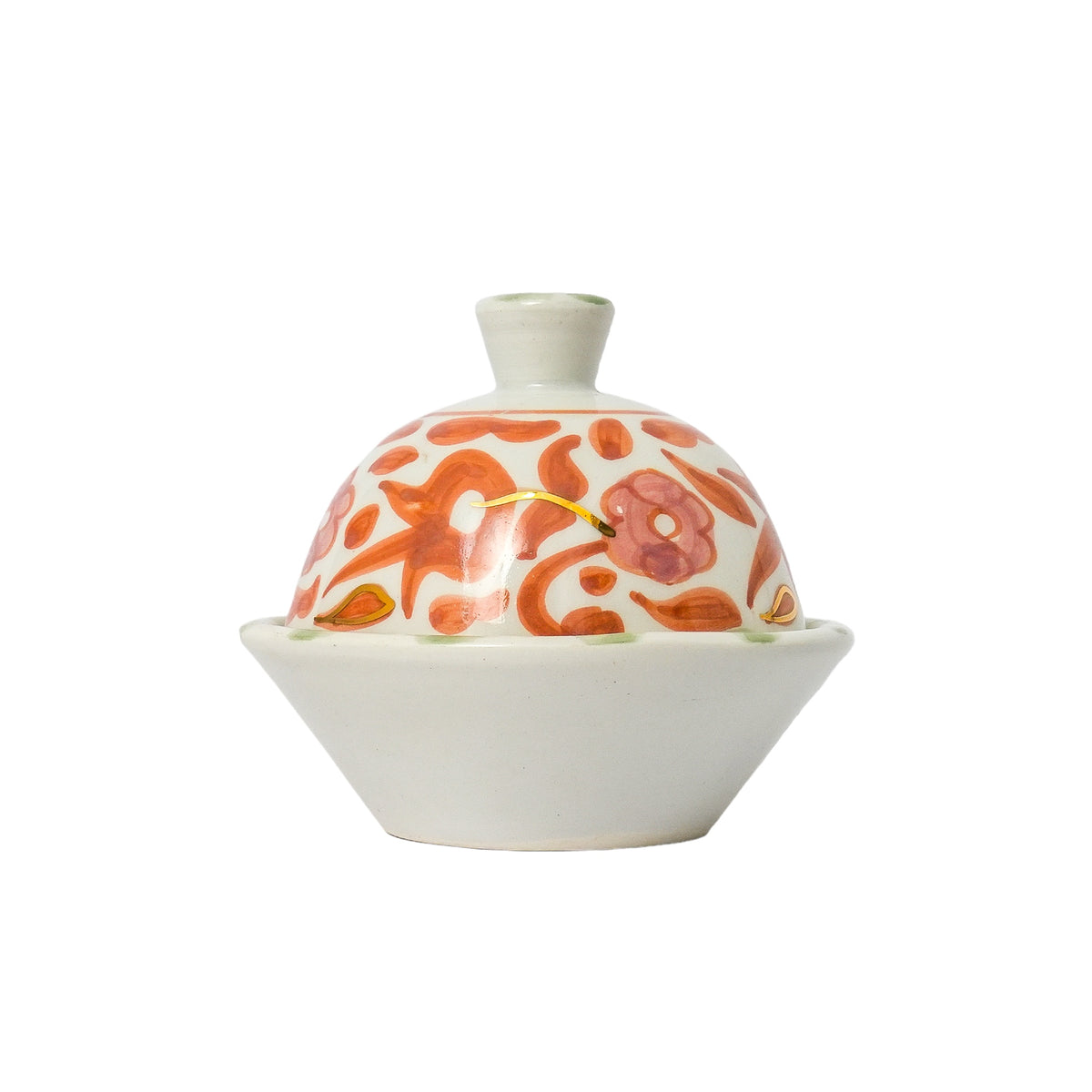 Chic Butter Dish Fleur | Handcrafted White Clay Vase – Natural Dyes with Real Gold Foil, Modern Chic Design