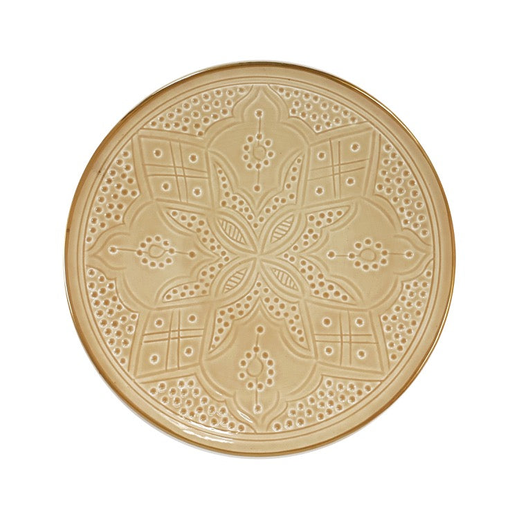 Chic Plate Enpreinte | Handcrafted White Clay Vase – Natural Dyes with Real Gold Foil, Modern Chic Design