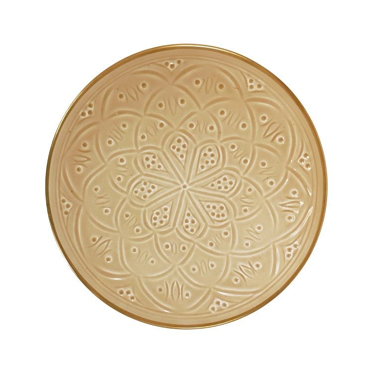 Chic Plate Enpreinte | Handcrafted White Clay Vase – Natural Dyes with Real Gold Foil, Modern Chic Design