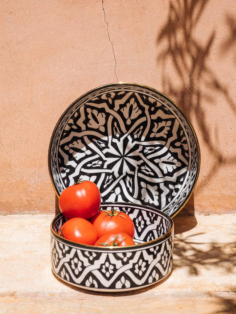 Chic Droit Bowl Empreinte| Handcrafted White Clay Vase – Natural Dyes with Real Gold Foil, Modern Chic Design