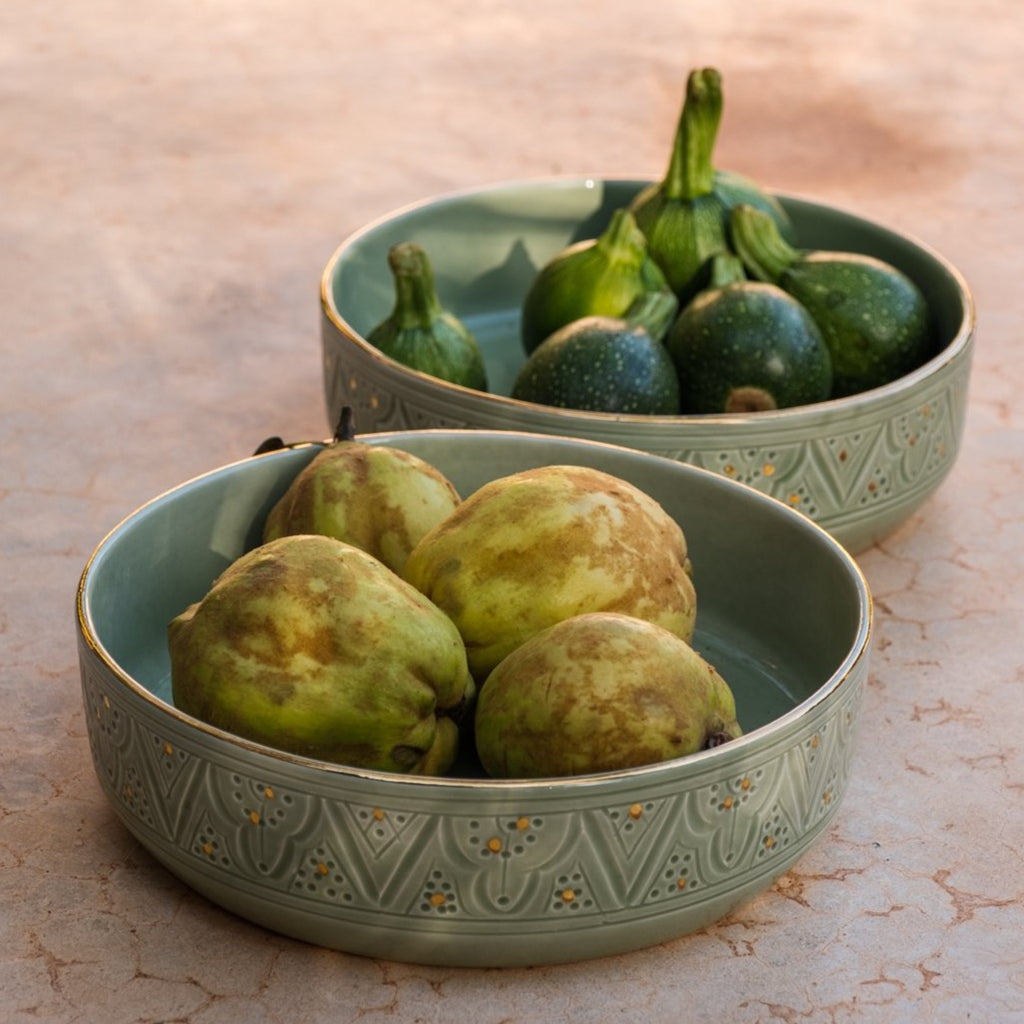 Chic Droit Bowl Empreinte| Handcrafted White Clay Vase – Natural Dyes with Real Gold Foil, Modern Chic Design