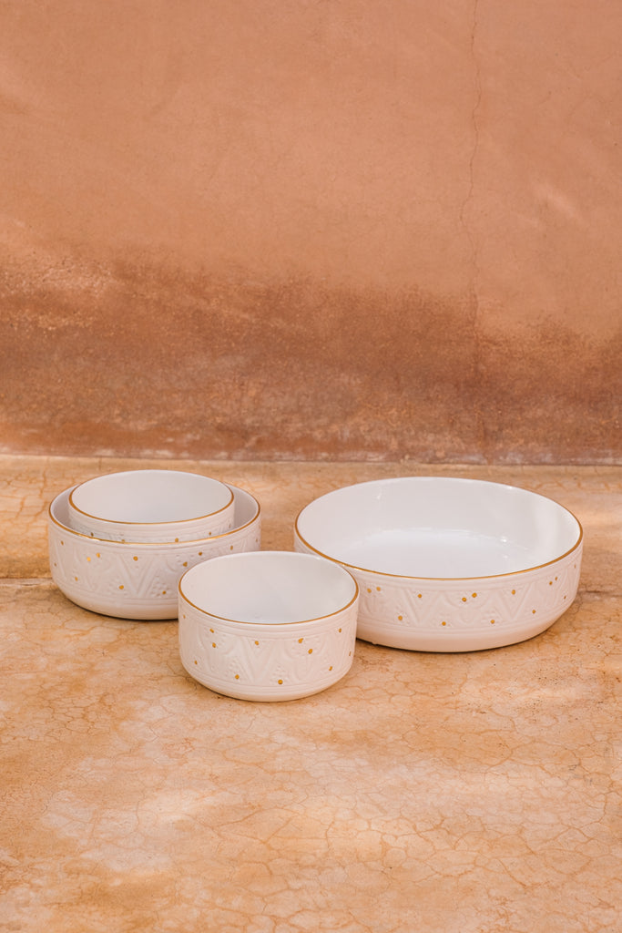 Chic Droit Bowl Empreinte| Handcrafted White Clay Vase – Natural Dyes with Real Gold Foil, Modern Chic Design