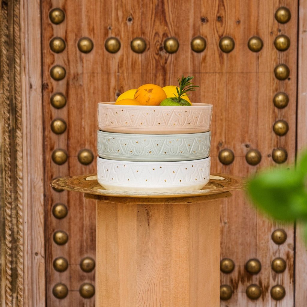 Chic Droit Bowl Empreinte| Handcrafted White Clay Vase – Natural Dyes with Real Gold Foil, Modern Chic Design