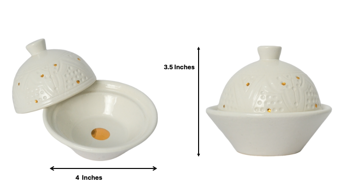 Chic Butter Dish Enpreinte | Handcrafted White Clay Vase – Natural Dyes with Real Gold Foil, Modern Chic Design
