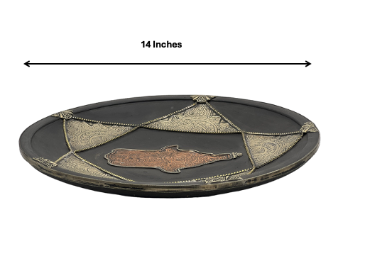 Fez Khamsa Copper Plate | Handcrafted Fez Clay Pottery – Natural Pigments & Traditional Moroccan Craftsmanship