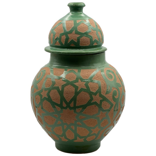 Fez Chisel Mint Jar | Handcrafted Fez Clay Pottery – Natural Pigments & Traditional Moroccan Craftsmanship