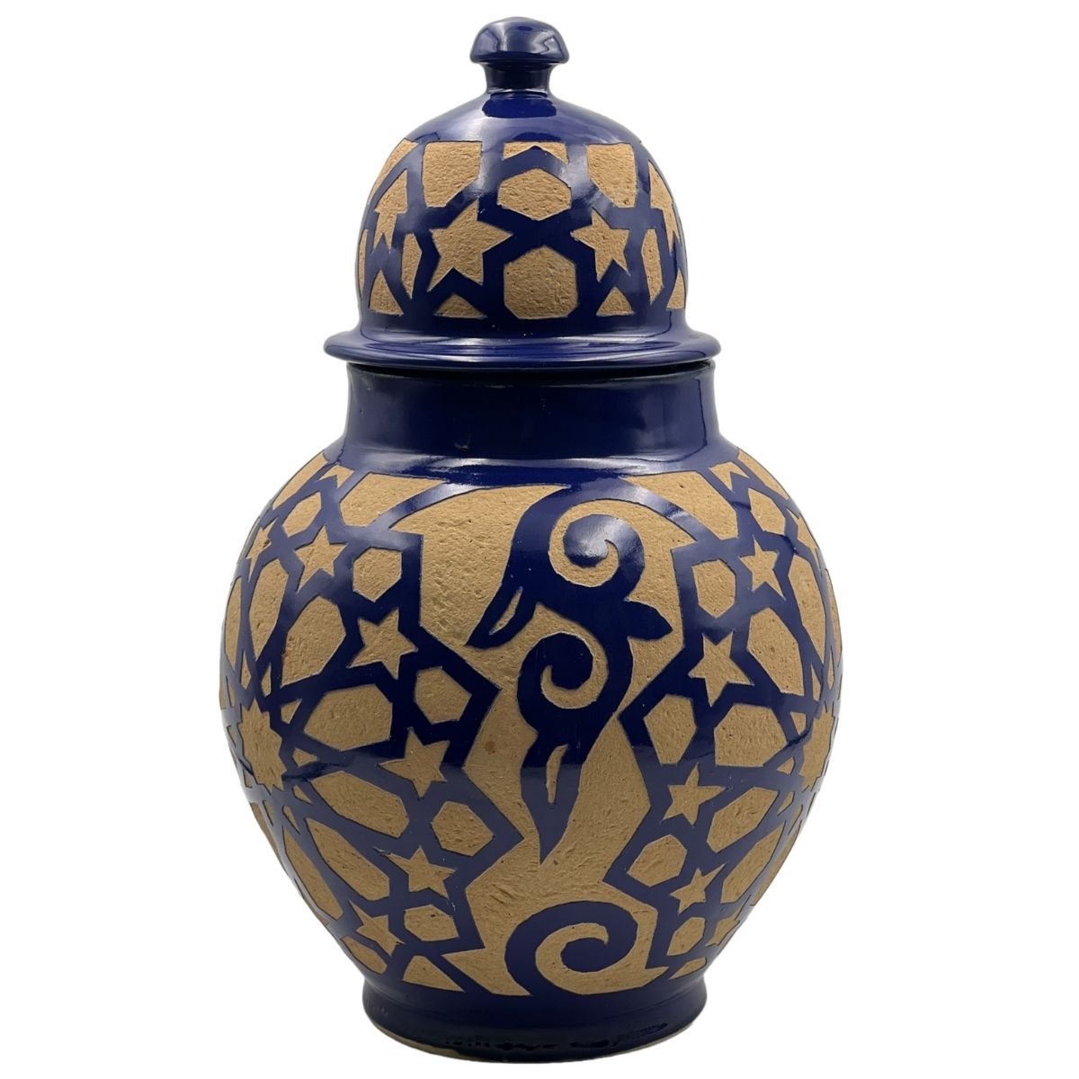 Fez Chisel Indigo Jar | Handcrafted Fez Clay Pottery – Natural Pigments & Traditional Moroccan Craftsmanship