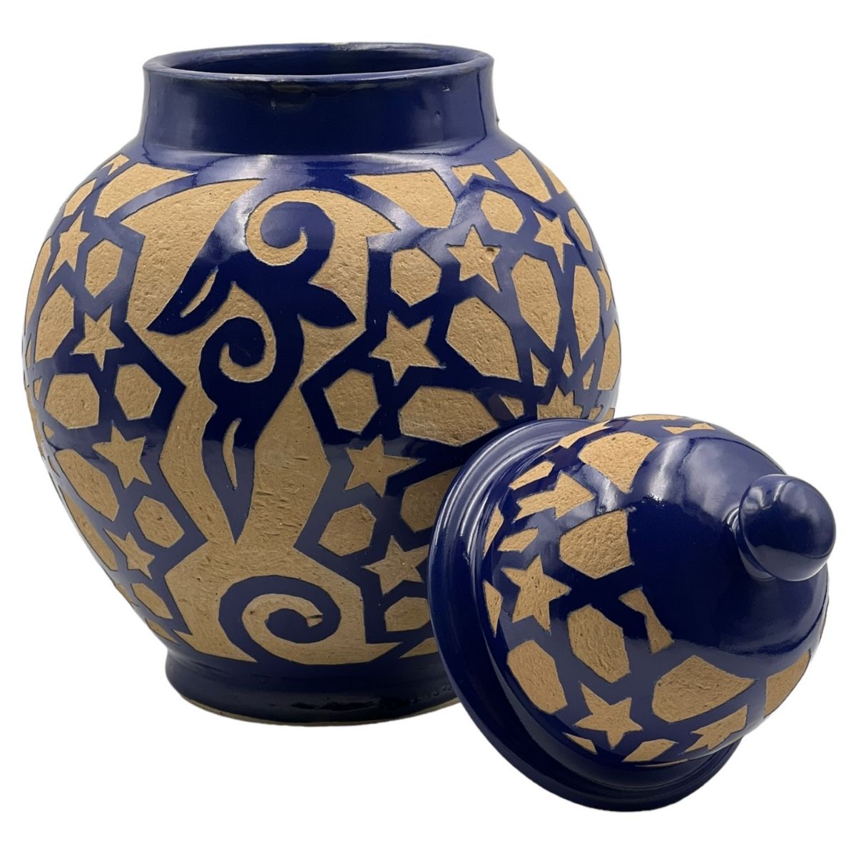 Fez Chisel Indigo Jar | Handcrafted Fez Clay Pottery – Natural Pigments & Traditional Moroccan Craftsmanship