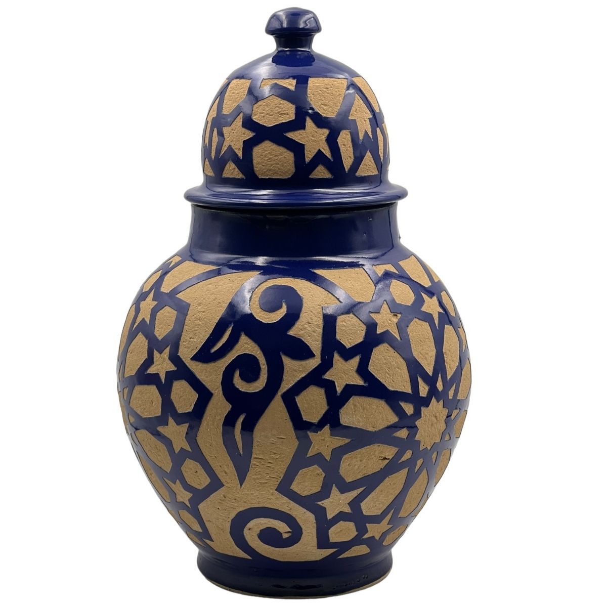 Fez Chisel Indigo Jar | Handcrafted Fez Clay Pottery – Natural Pigments & Traditional Moroccan Craftsmanship