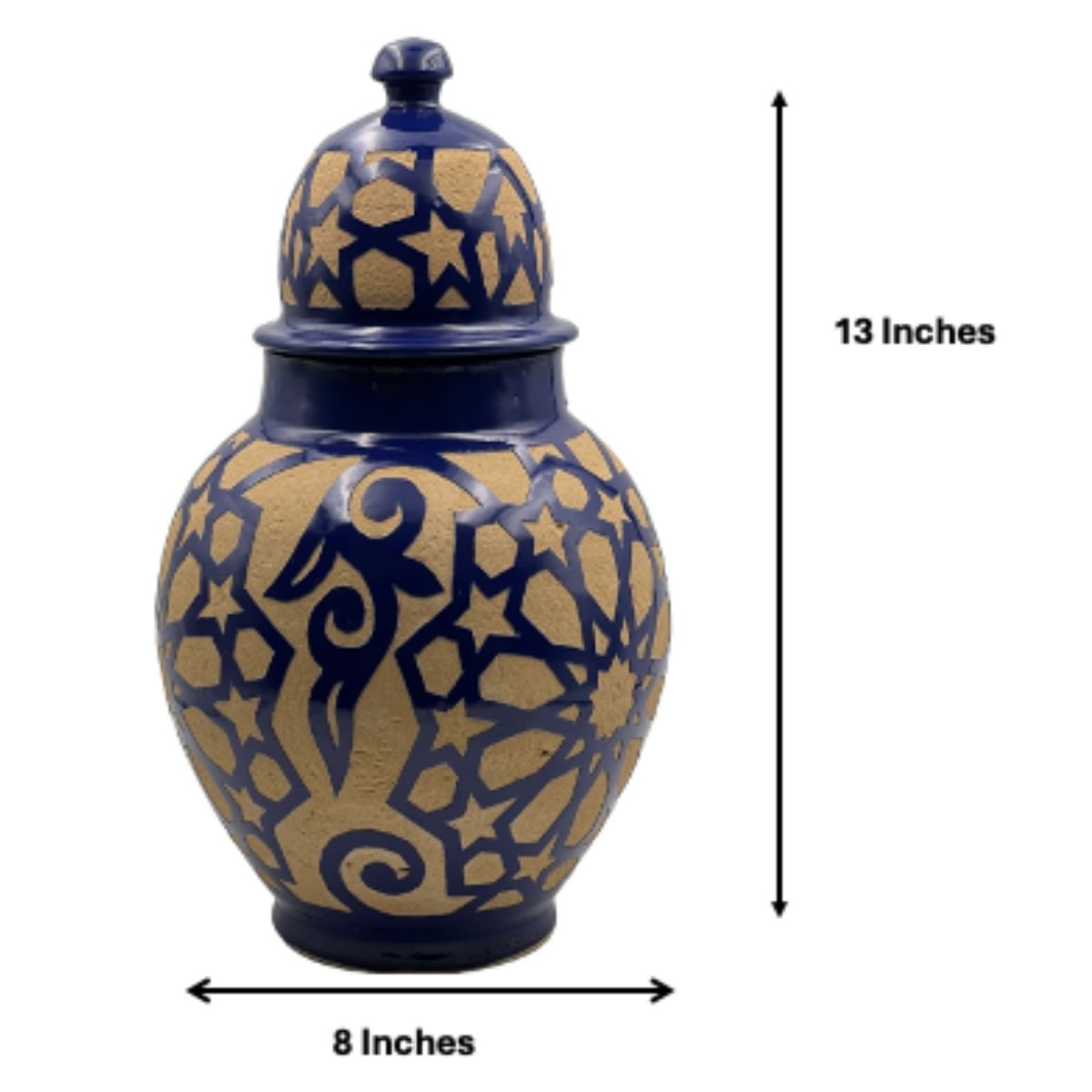Fez Chisel Indigo Jar | Handcrafted Fez Clay Pottery – Natural Pigments & Traditional Moroccan Craftsmanship