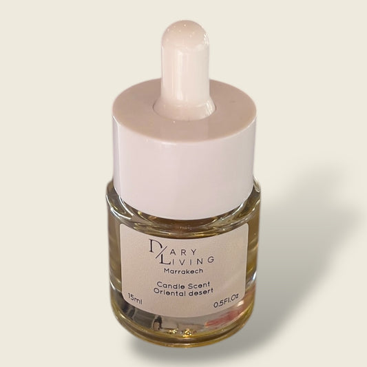 Farm of Marrakesh “Oriental Desert” organic perfume in a Dary Living glass dropper bottle — crafted with pure essential oils from Ourika Valley botanicals, perfect for serene interiors, calming rituals, and transformative spa spaces
