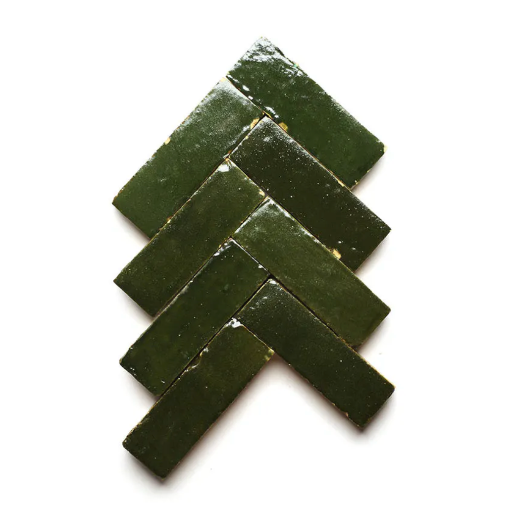 Handcrafted Moroccan Zellige Royal Green Bejamt 2" x 6" Tiles – Eco-Friendly & Durable