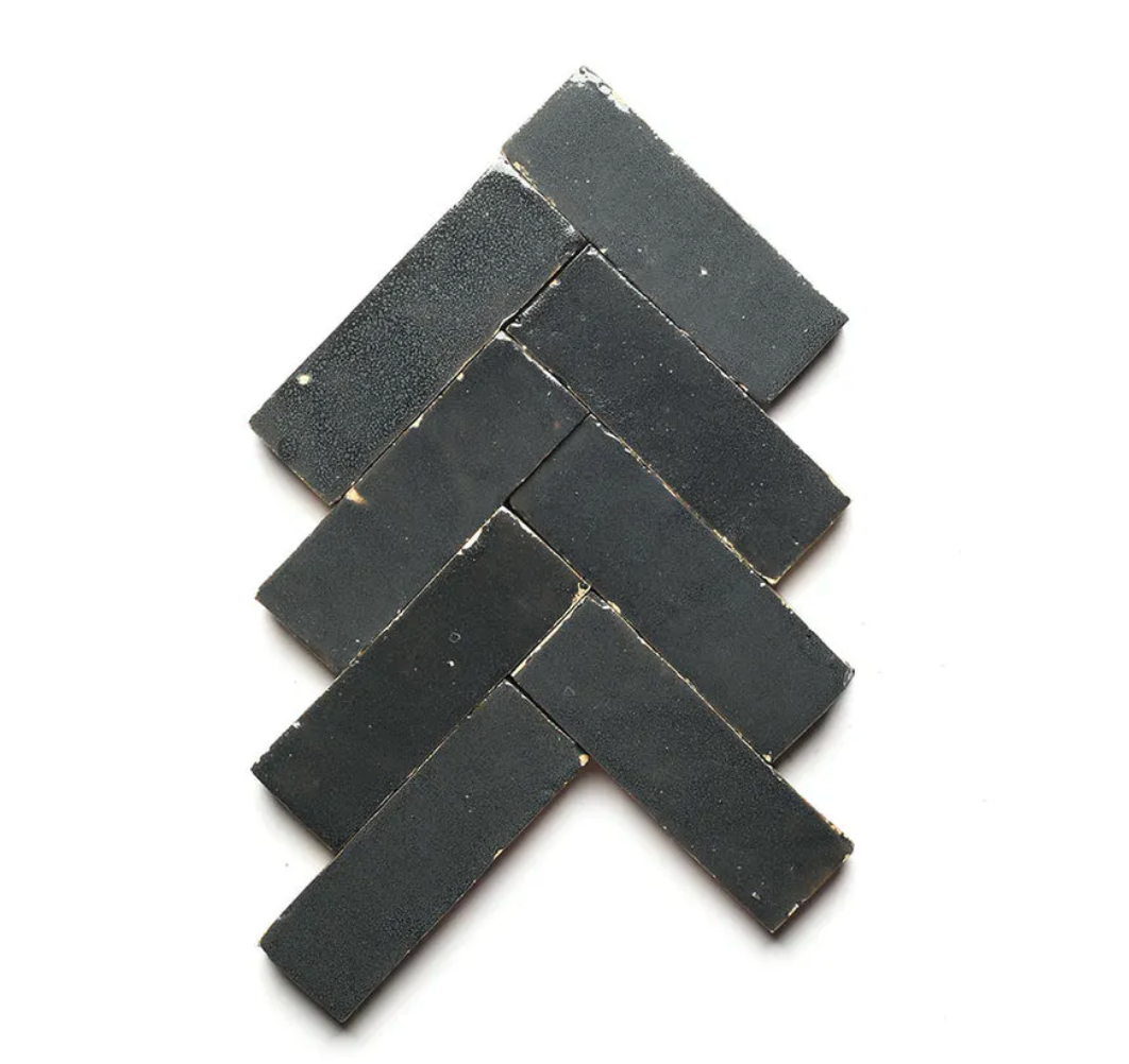 Handcrafted Moroccan Zellige Charcoal Bejamt 2" x 6" Tiles – Eco-Friendly & Durable